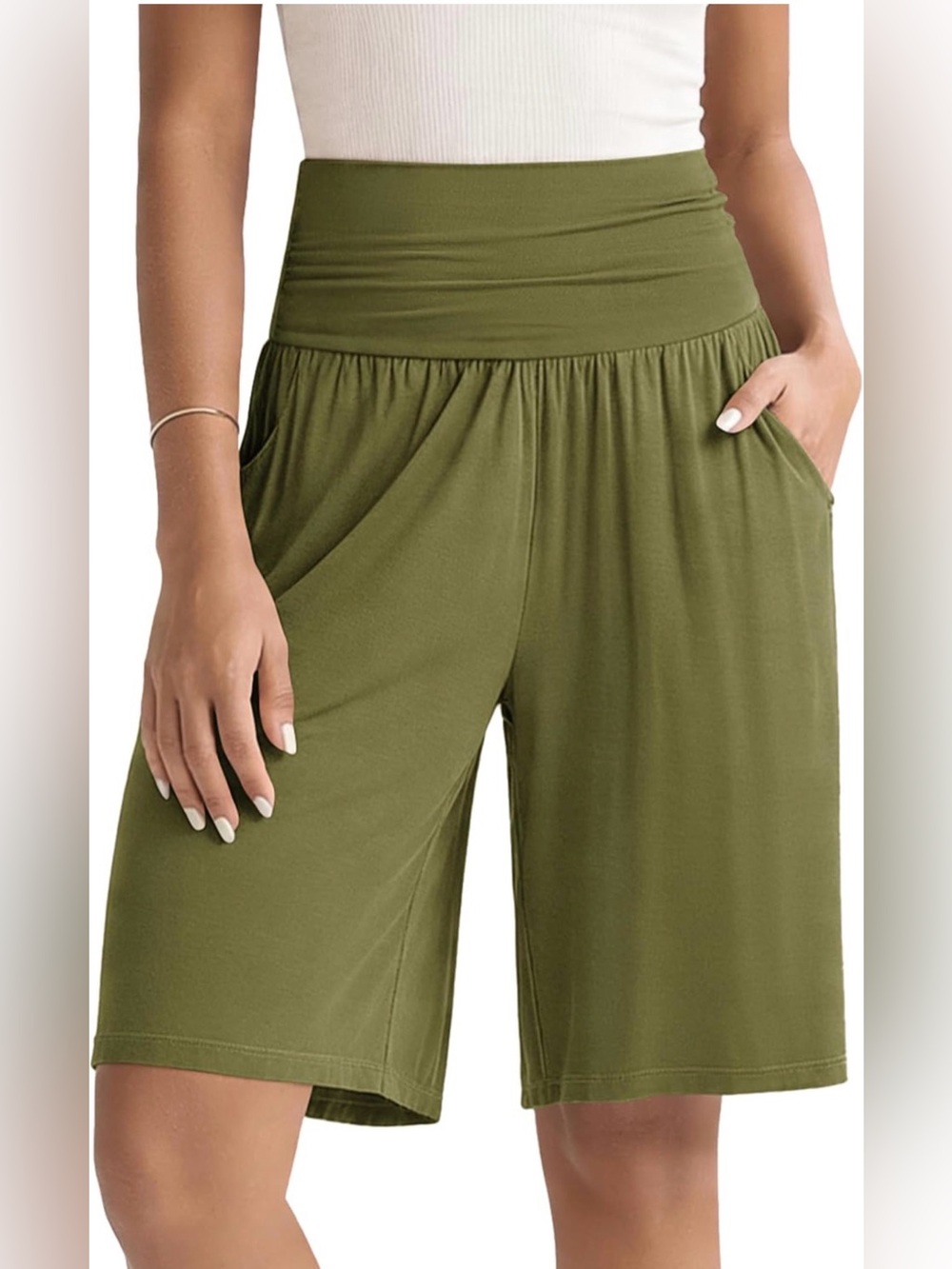 A476 ODODOS High-Riser Wide Leg Lounge Bermuda Shorts with Pockets NWT
